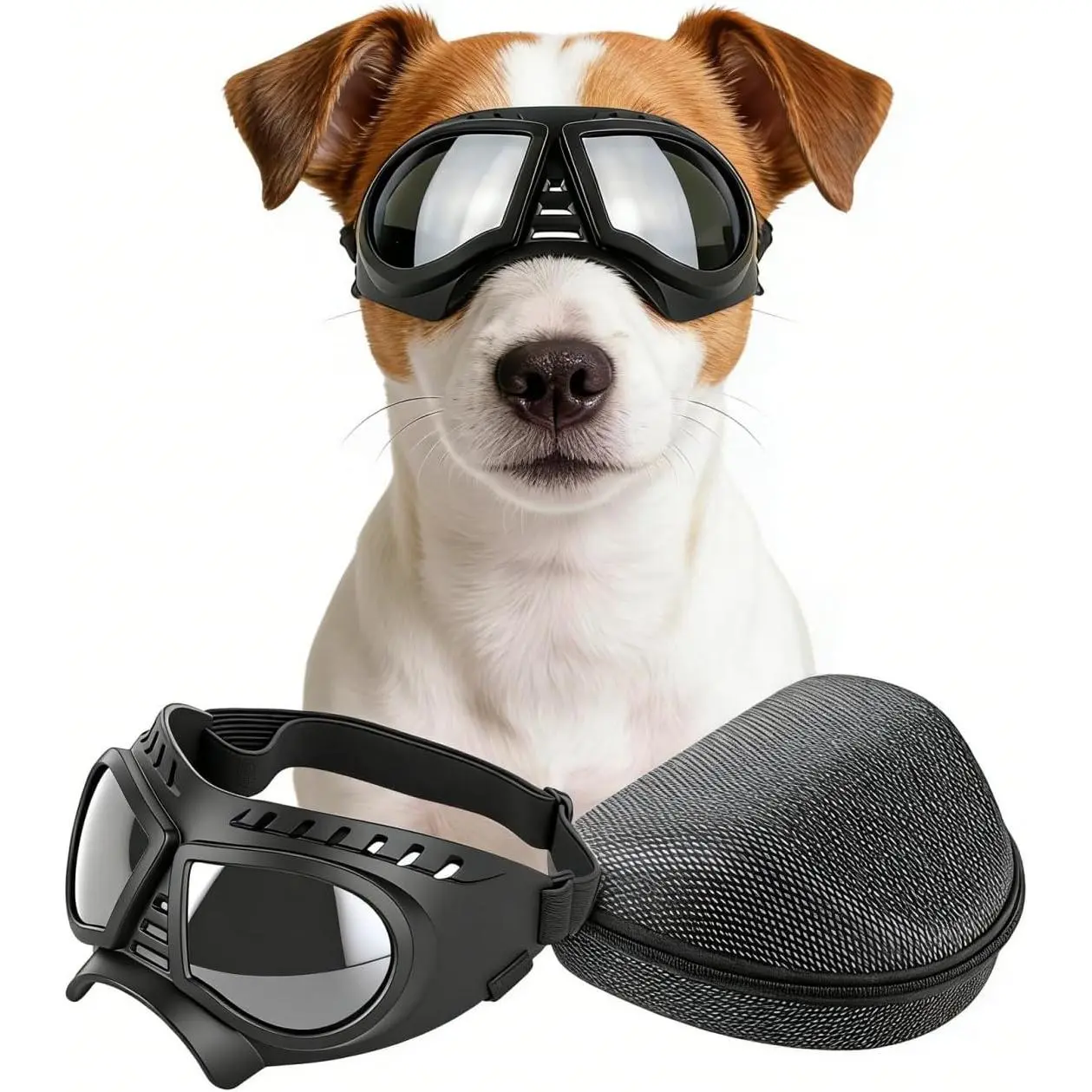Dog Goggles for Medium Breeds - Pet Eyewear Accessories with Anti-UV Lenses, Lightweight TPE Frame, Sturdy Adjustable Straps, Windproof Vents, Droplets-Resistant, 2.5" Height, 8.5" Perimeter for Outdoor Sports Eye Protection, (Large)Blue Lens
