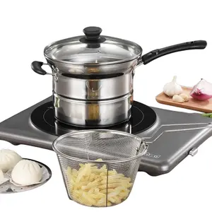 Stainless Steel Deep Fryer Set with Lid, Basket & Oil Rack, Mini Electric Stove Adapter, Ideal for Camping & Home Use, Holiday Essential