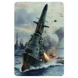 NovaVistaAircraft Attack British Battleship Vintage Classic British WW2 Propaganda Poster Novelty 8x12 Tin Sign Metal Poster Wall Funny Cool Wall Door Plaque New Warning Sign Iron Metal Tin