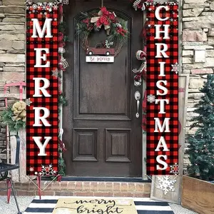 Christmas Decorations Outdoor Yard Front Porch Sign Set, Red Black Plaid window Door Banner,  festive Decorations  romance Ornament kit Personalized