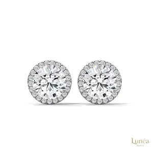 1.10 CT. Bezel Halo Diamond Stud Earrings | Lab Grown | 14K Gold & Platinum