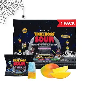 Final Boss Sour Fun Dip, Blue Raspberry, 1 Pack, Level 3, Extreme Super Sour Powder with Real Candy Tasting Dried Mangoes, All Natural 80s & 90s Party Candy, Snack for Kids, Teens, Adults & On the Go