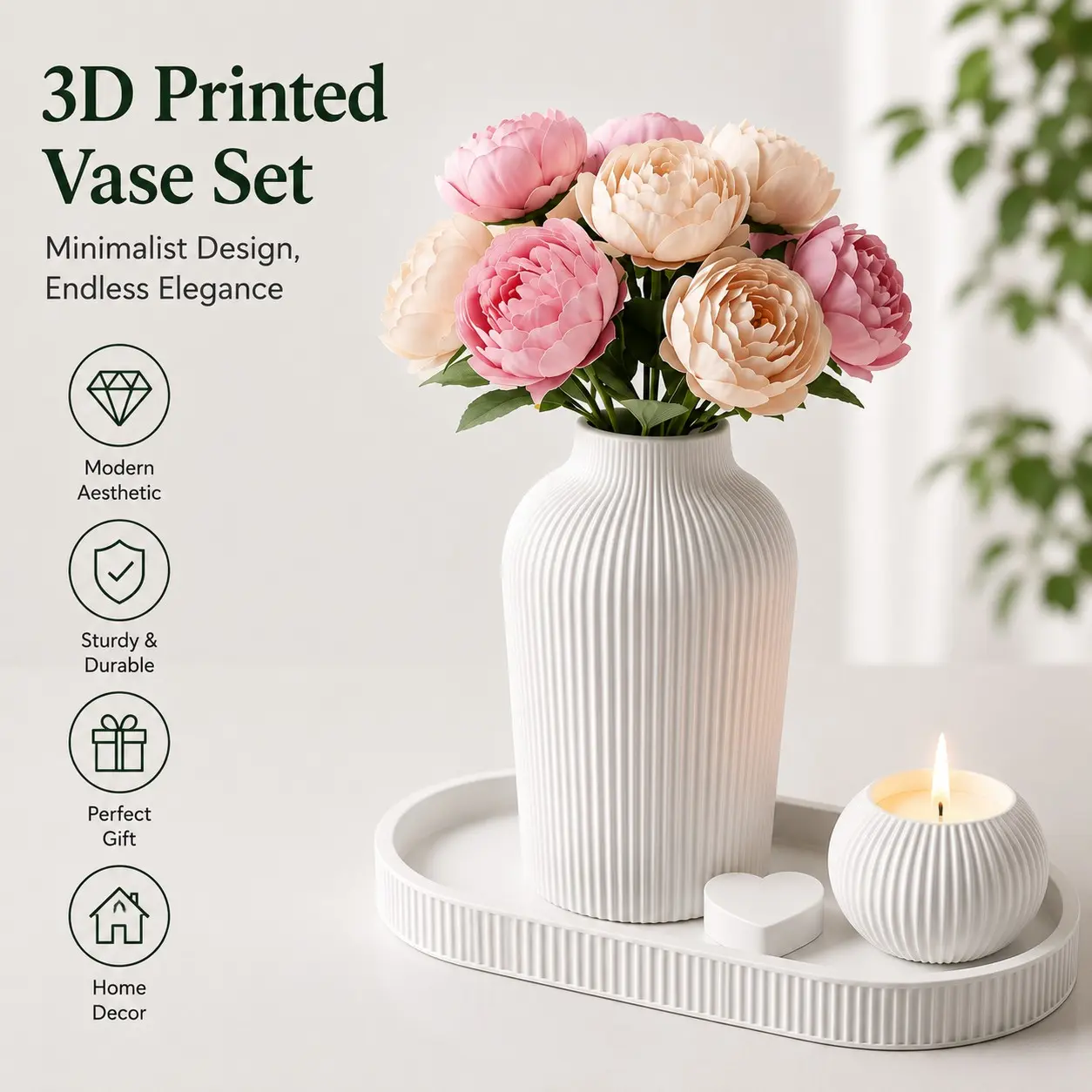 Modern Style Vase with Groove Design, Plastic Vases for Flowers, Decorative Vase, Suitable for Dried Flowers and Fresh Flowers, Desktop Decoration, Perfect Gift Choice