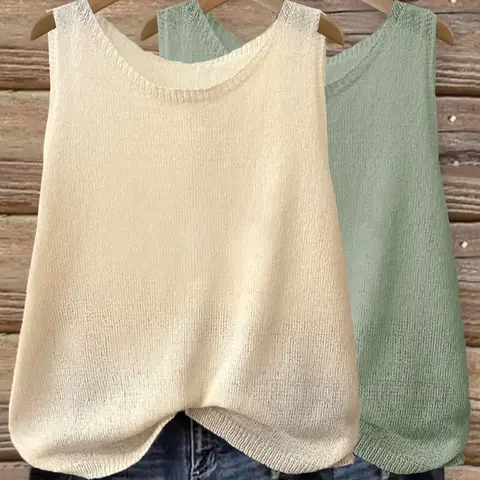 Women's Solid-Color Round-Neck Fitted Lightweight Sleeveless Knit Fabric Sweater Vest for Summer Everyday Wear