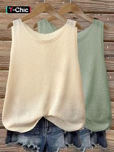 women's solid color round neck sleeveless crop sweater vest, casual fashion sleeveless knit top for summer, ladies knitwear for daily wear, womenswear, clothing