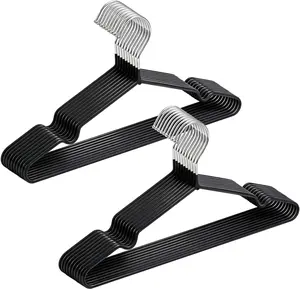 20 Pack Black Rubber Coated Metal Coat Hangers, 16" Non-Slip Clothes Hangers, Metal Hangers with Round Notches for Suit, Jacket, Shirt, Dress & Pants (Black)