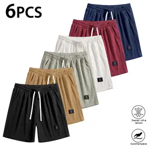 Men's 6-piece daily waffle shorts with regular front and rear pockets, lightweight wrinkle resistant fabric, elastic waistband and sturdy stitching, easily suitable for street wear, home leisure, daily chores and outdoor adventure activities