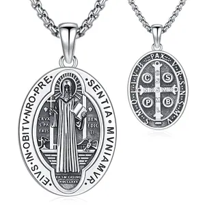 Odinstone Saint Benedict Medal 925 silver original said st benedict medals for women men abbot blessed protection amulet reliquary charm