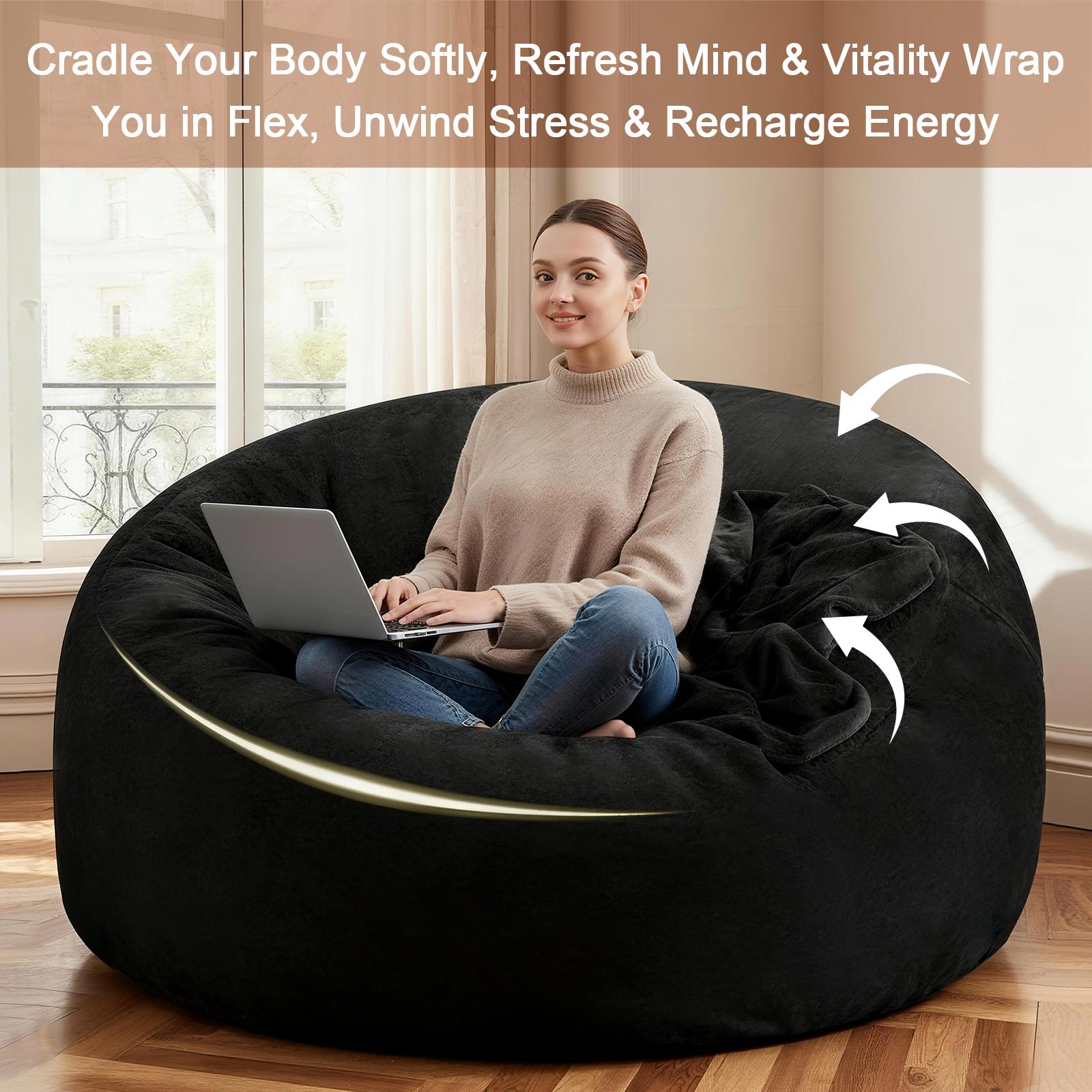 Bean Bag Chair for Adults, 4FT Giant Bean Bag with Filler & Machine Washable Cover, Fluffy Bean Bag Chairs Oversized Beanbag Lounge Chair for Living Room, Bedroom Dorm