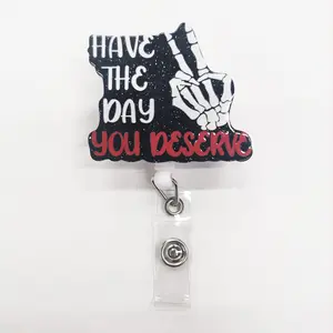 1pc Badge Scroll Cool Skull Gesture Acrylic ID Decorative Badge, Badge Decoration with the slogan "Have the day you deserve", convenient and beautiful for hanging ID badges in the office, creating a cool vibe in the workplace!