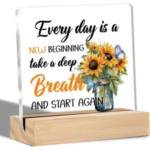 Inspirational Gifts for Women Men Sunflower Home Decor Home Decoration Positive Quotes Classroom Office Desk Decorative Signs Plaques Vintage Decor 4 x 4 Inches acrylic