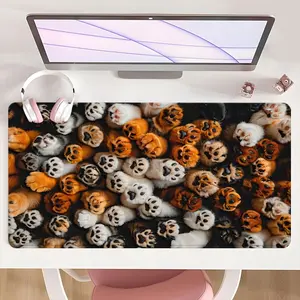 [Mouse Desk Pad] Non-Slip Mouse Pad Large Gaming Mouse Pad With Rubber Base & Stitched Edge Furry Paw Print Orange Black White Design Desk Top Protector Mat For Home Office Use And Seasonal Gifts
