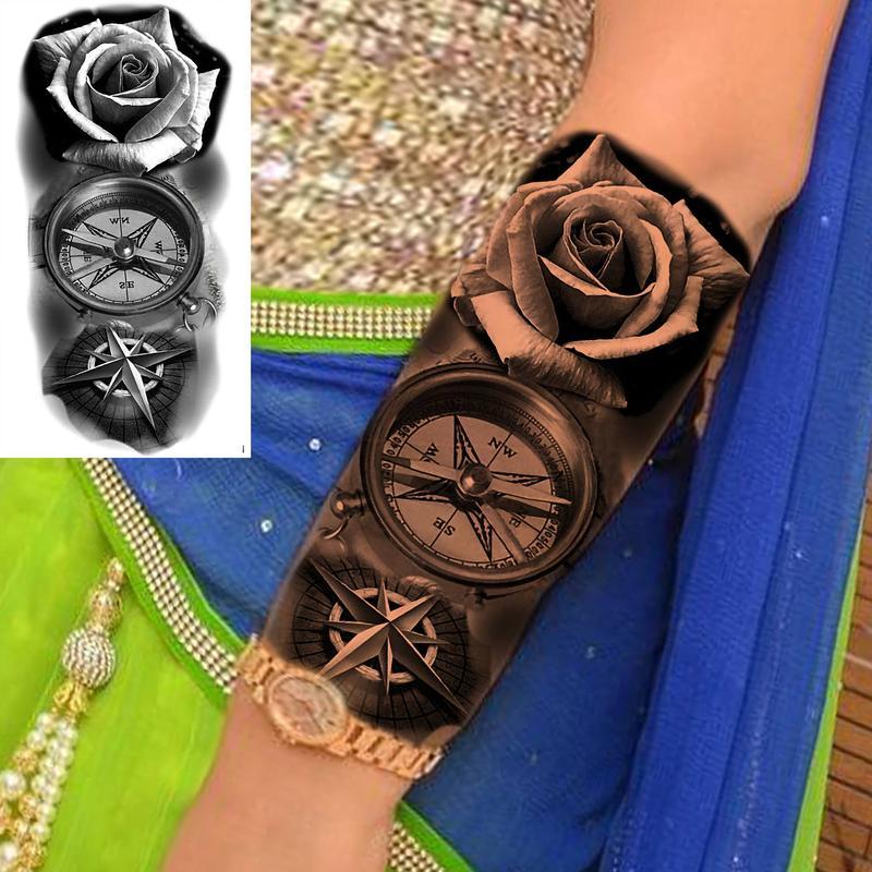 8pcs Half Arm Sleeve Skull & Rose,Animal Pattern Temporary Tattoo Sticker,Body Art Sticker For Women & Men