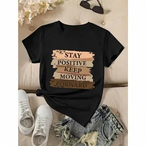 [100% Cotton] Women'S Vintage Cotton Printed Casual T-Shirt Breathable Round Neck Tee For Summer Everyday Wear Motivational Graphic Design Machine Washable Top T-Shirt For Men And Women
