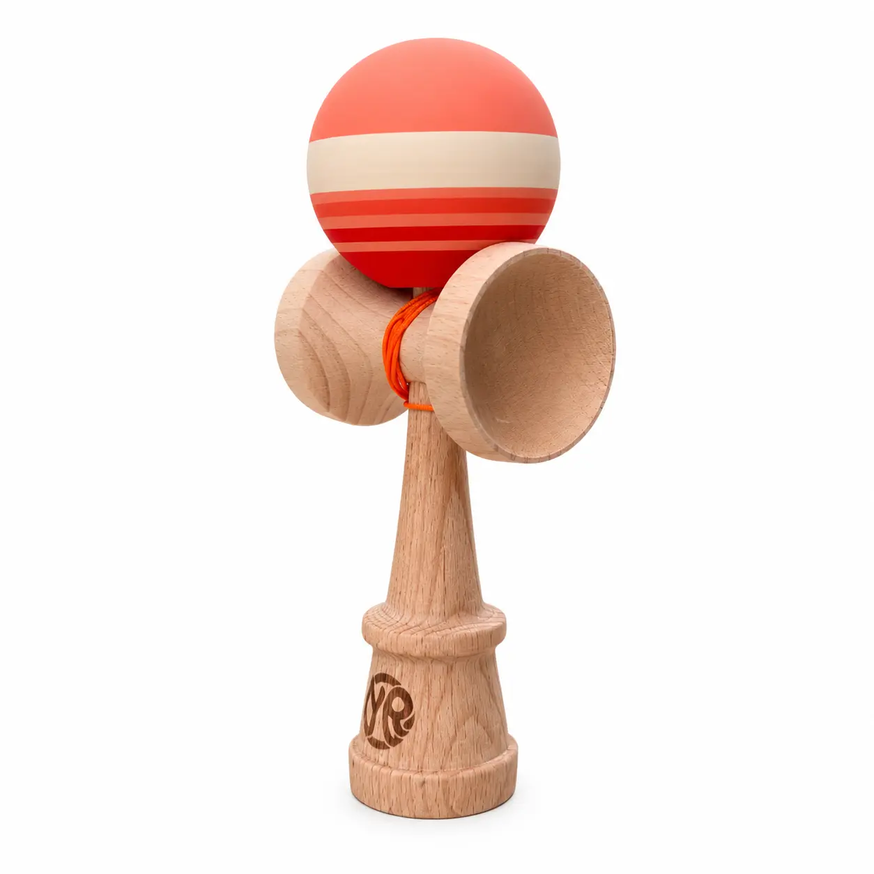 Professional Competition Kendama - Beech Wood Skill Toy with Retro Stripe Ball Design, Japanese Wooden Ball and Cup Game, Hand-Eye Coordination Trainer for Kids & Adults (Coral Sunset)
