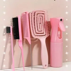 5 Packs Hair Loop Tool Set With 2Pcs French Braid Tool Loop, Leather Sheath Cutter, Teasing Hair Brush, Rat Tail Comb, Edge Brush, Edge Control Brush For Edge & Back Brushing, Combing, Slicking Hair Styling, Hair Tools, Hair Styling Combs