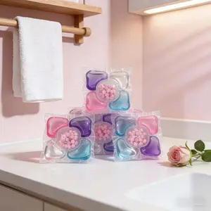 One Bucket 60 Pieces Laundry Detergent Balls, Laundry Pods, Strong Stain Removal, Odor Elimination, Softening Fabric, Long-Lasting Scent, Home Essential