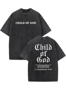 Women'S Heavyweight 230gsm Christian Faith T-Shirt - Oversized Loose Fit Bible Verse Design with 2 Corinthians 6:18 & of God Lettering, Beige & Black