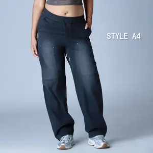 Women's Bottom Pants with Drawstring washed Jeans Design & Rivet Embellishment Fashionable Trousers