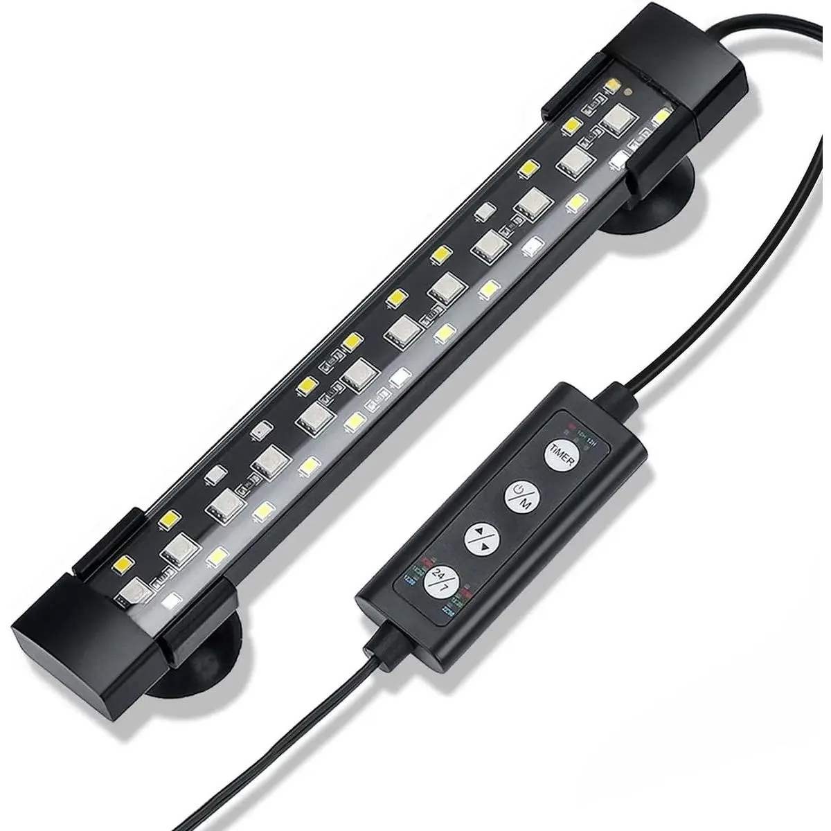 24/7 Mode Submersible Aquarium LED Light, Full Spectrum Hidden Fish Tank Light with 3 Rows Beads 7 Colors Auto On Off Sunrise-Daylight-Moonlight, Adjustable Timer Brightness