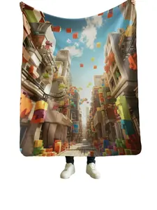Pixel City Sunny Street Flannel Blanket
