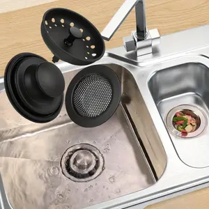 Kitchen Sink Drain Strainer 3 Pack Stainless Steel Sink Stopper, Anti-Clogging Kitchen Sink Drain Basket for Kitchen Sink Strainer Replacement Set (Black, 3 Pack)