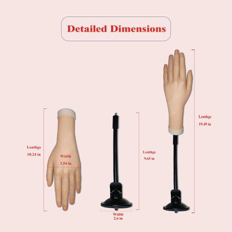 Practice Hand Kit for Nail Art, Acrylic Nails Training Tools for Tattooed Nail Jewelry and Manicure Practice, 48 pes nail jelly gel, 40 Acrylic Nails, Clipper, File, 15 Brushes and 120 Tips