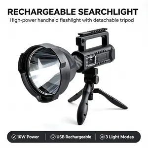 High Power Portable Search Light Removable Tripod Stand Dust Water Resistant Flashlight, 3 Lighting Modes Rechargeable Spotlight for Hiking Power Outage