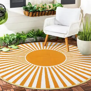 Round Outdoor Rugs 6ft for Patios Clearance,  Reversible Plastic Straw Patio Rug, Outside Area Rug Floor Mat for Backyard, Porch, Balcony, Pool Deck, RV Camping, Picnic(Orange,6ft)