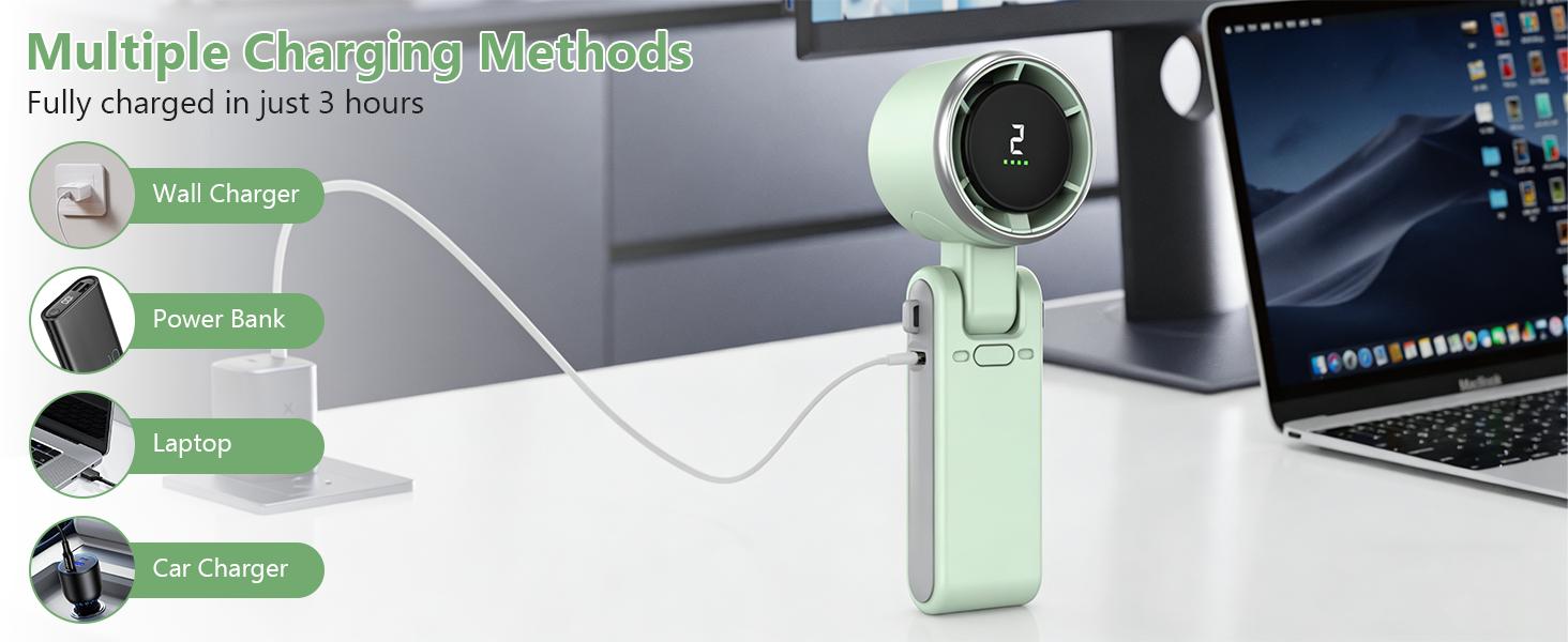 Portable Handheld Turbo Fan,5 Gear Wind, Battery Operated,3 IN 1 Hand Fan for Travel/Camping/Outdoor (Ideal Gift for Women & Men)