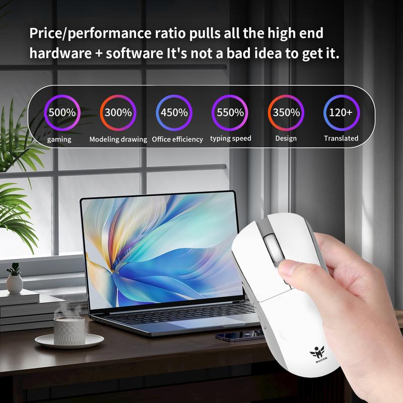 MR025 AI Lightweight Wireless Gaming Mouse,12000 DPI,Smart Voice Mouse,6 Programmable Buttons,Tri-Modes Connection,BT/Type-C Wired/2.4G Wireless Mouse Gaming with 2 Side Buttons, PC/Mac Computer and Laptop Compatible For Work Or Gamer,White/Black