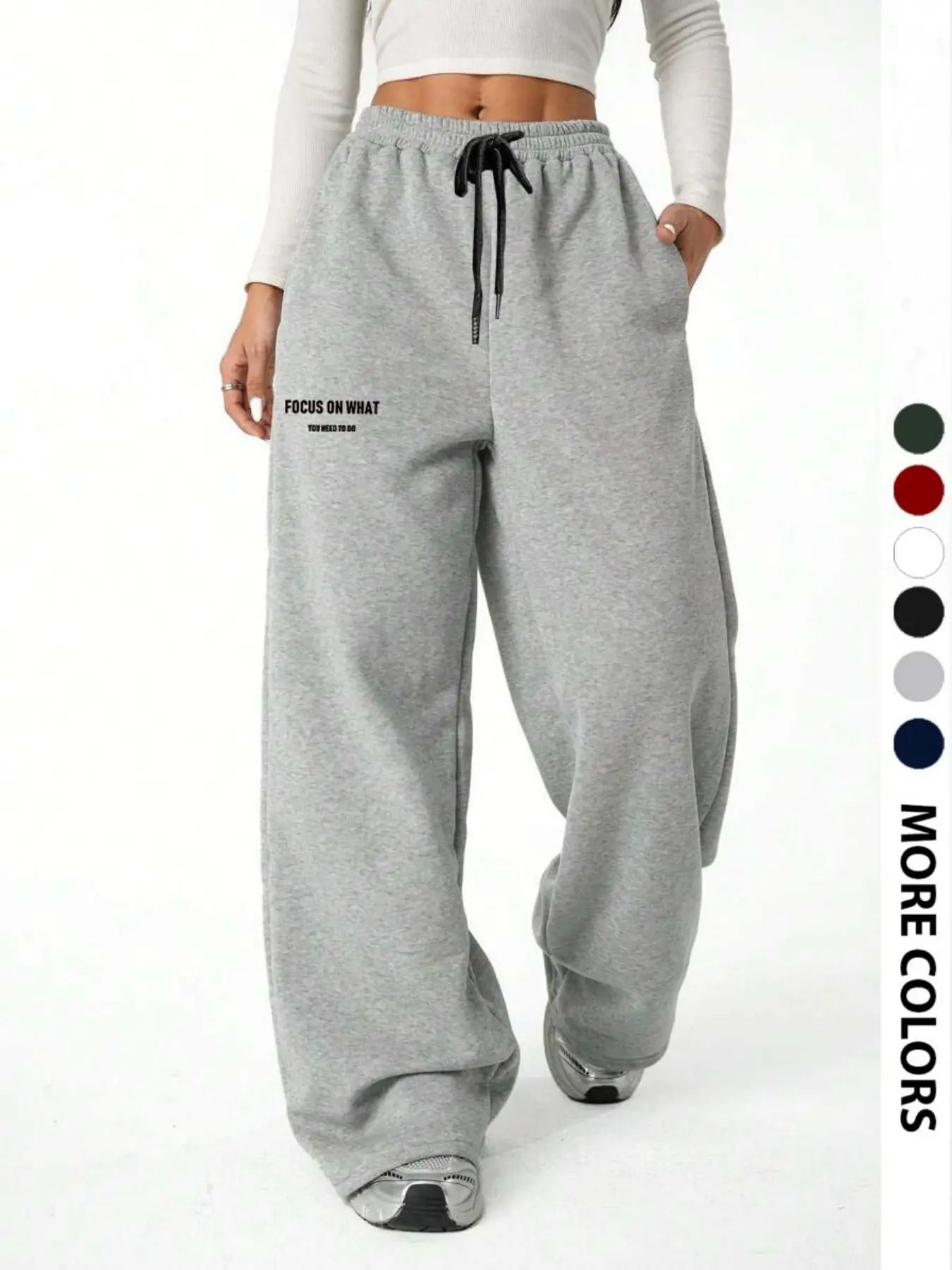 Women's Casual Loose-Fit Letter Print Sweatpants, Drawstring Waist Wide Leg Pants, All-Season Comfortable Ladies' Clothing, Casual Comfy Sweatpants