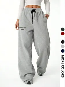 Women's Casual Loose-Fit Letter Print Sweatpants, Casual Comfy Sweatpants, Drawstring Waist Wide Leg Pants, All-Season Comfortable Ladies' Clothing, Athleisure Style Bottoms