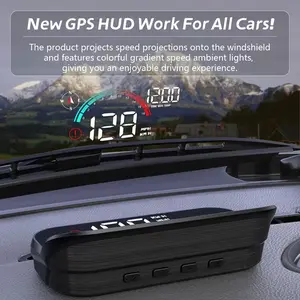 GPS LCD Digital Speedometer - USB Plug-and-Play Car Electronics Digital Head Up Display, Windshield Speedometer Projector with Compass, Overspeed Alarm, Mileage Per Trip, Auto Brightness