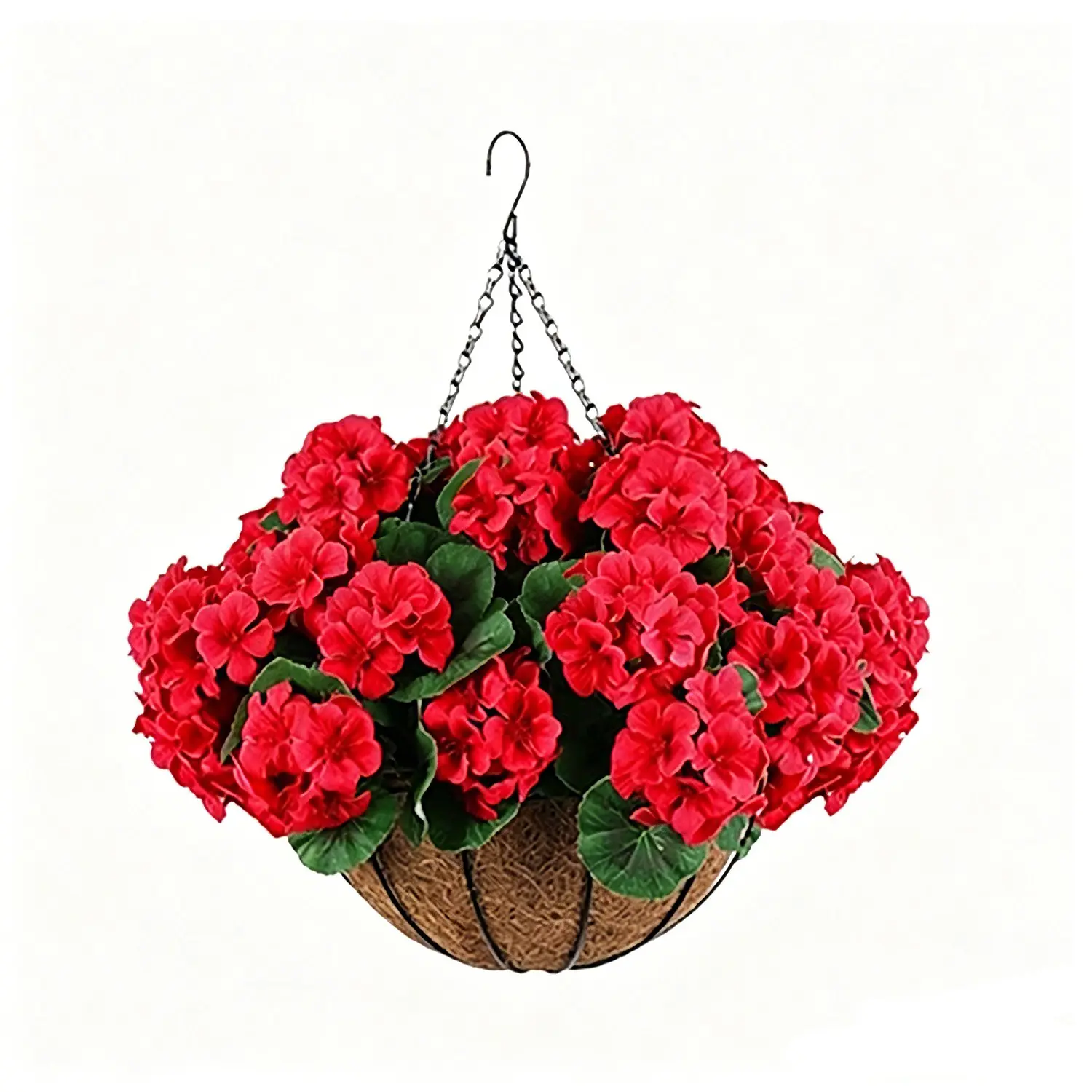 1 Pack Artificial Decorative Geraniums with Hanging Basket, 6 Pcs Geraniums, Christmas Front Yard Garden Patio Home Decor, Artificial Flower Baskets, Decorative Artificial Flowers