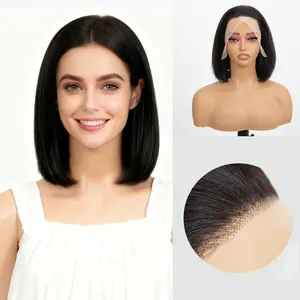 Bob Wig Human Hair 13x4 Front Lace Short Straight Women's Wigs Black Wig with Natural Look and Soft Texture Real Human Hair body wavy wig deep lace front hd frontal wig Glueless Dark Brown full head coverage transparent sensationnel human hair HD Transpar