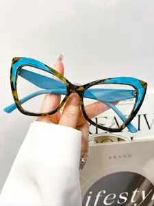 New Fashion Tr Cat Eye Flat Mirror Glasses, High Quality Trendy Frames Unisex Street Style Eyewear, Daily Wear Decorative Sunglasses