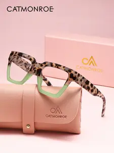 CATMONROE Fashionable Leopard Print Color Blocked PC Oversized Anti Blue Light Reading Glasses With Square Frame And Multiple Degree Options For Reading Glasses Brand Packaging Holiday Gift Selection