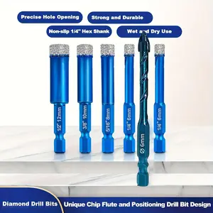 Diamond Drill Bit Set, 6pcs Tile Drill Glass Drill Set, Carbide Drill Diamond Drill Bit for Hard Tiles Ceramic, Porcelain Stoneware, Marble and Granite, Diamond Drilling Bits