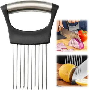 Stainless Steel Onion Slicer & Holder for Kitchen Vegetable Chopper Guide Tool for Onion Tomato Potato Food Cutting Assistant for Meat & Veg Ergonomic Kitchen Gadget