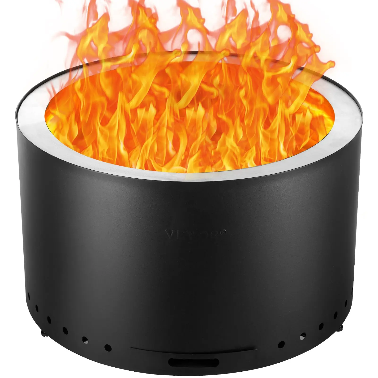 VEVOR Freestanding Round Smokeless Bonfire Stove, 18" H x 28" Dia SUS430 Stainless Steel Inner Wood Burning Unit, Portable Outdoor Fireplace with Removable Ash Pan for Patio Camping, Black