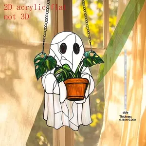 7.8 Inch Cute Ghost Suncatcher – Handcrafted Acrylic Window Hanging Decor for Greenhouse, Garden, Plants & Wall, Halloween Gift for Friend