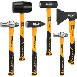 6-Piece Mallet Hammer Set, Fiberglass Handle Forge Steel Head, 32oz Rubber Mallet & Ball Peen Hammers, 16oz Ball Peen Hammer, 3LB Sledge & Cross Peen Hammers, 600g Wood Split Axe