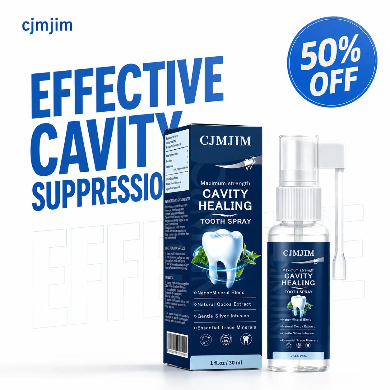 CJMJIM 30ml Gentle Hydrating Lightweight Anti-Bacterial Nano-Mineral Dental Oral Spray - Single Item for Adults, Supports Plaque Removal, Enamel Protection, Long-Lasting Fresh Breath, Easy Daily Use