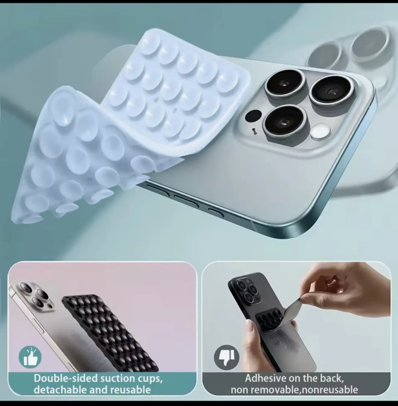 Double-Sided Suction Smartphone Holder, Hands-Free Grip for Mobile Phones