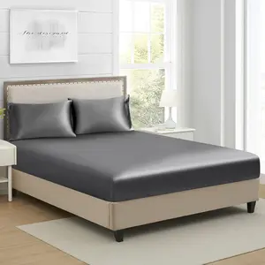 Queen Silk Fitted Sheet, Soft Deep Single Bottom Bed Sheets Sold Separately, Wrinkle Free, Non- Fading, Breathable, Fully Elasticized(Queen Size, Dark Grey)