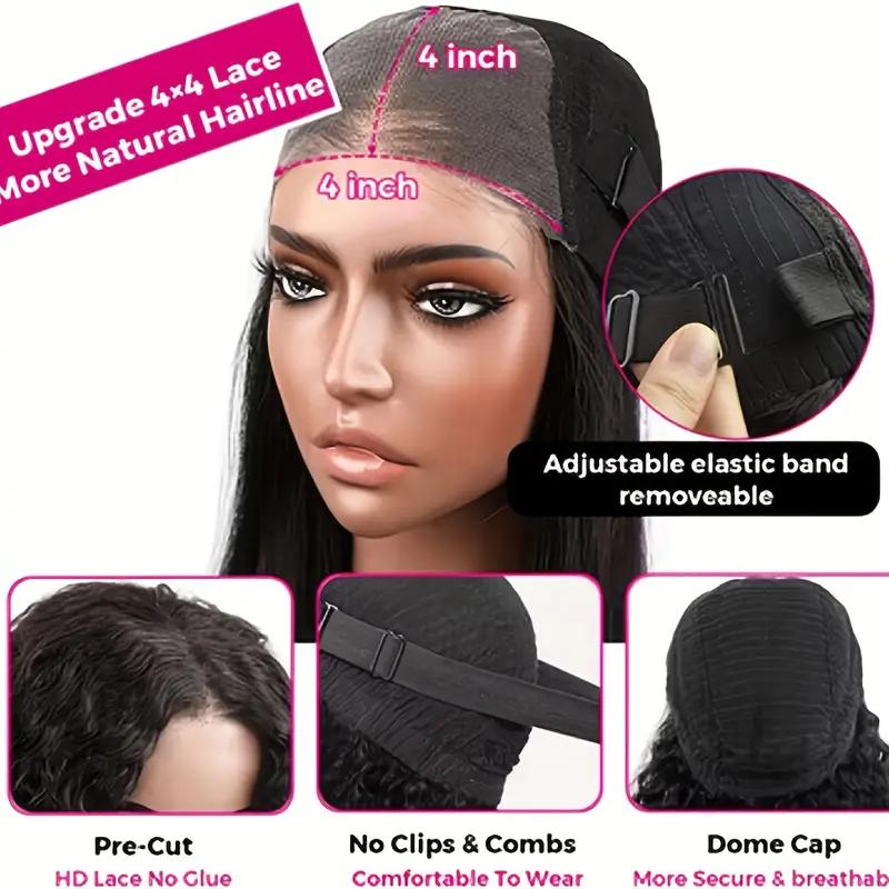 Short Curly Bob Wig Glueless Human Hair 4x4 Pre Cut Pre Bleached Pixie Cut Lace Closure Wig Ready To Wear Go Glueless Wig Water Wave Human Hair Lace Front Wigs