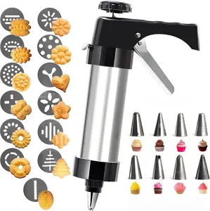 Cookie Press Gun Kit with 13 Cookie Discs & 8 Icing Nozzles, Perfect for DIY Christmas Cookie Baking and Decorating, Ideal Baking Gift for Mom (Black)