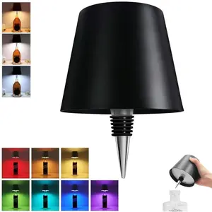 RGB Color LED Rechargeable Atmosphere Table Lamp, Insert Bottle Light Decorative Bar Restaurant Lamp, Battery Operated Nightlight, Adjustable Leds