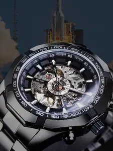Men's Punk Style Mechanical Watch, Fashion Skeleton Watch for Party, Daily Clothing Decor, Trendy All-match & Exquisite Watch for Birthday Gift with Box